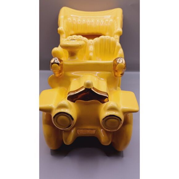 Oriole Brand Vintage Mustard Yellow with Gold Trim Convertible Car Planter - Picture 5 of 15